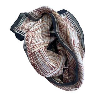 Vintage Casual Corner 100% Silk Twill Scarf Lightweight Brown Tribal Neck Wrap
